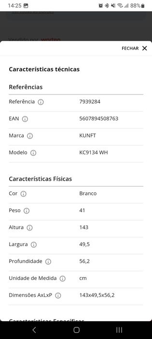 Frigorífico Kunft com garantia