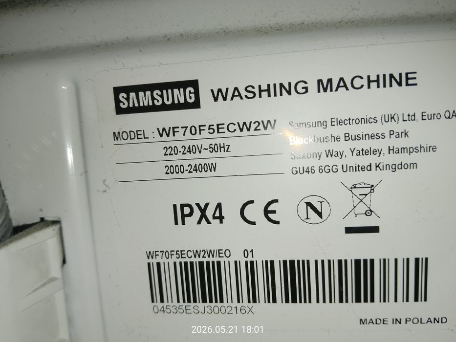 Silnik Programator Zawór Pralki Samsung WF70F5ECW2W