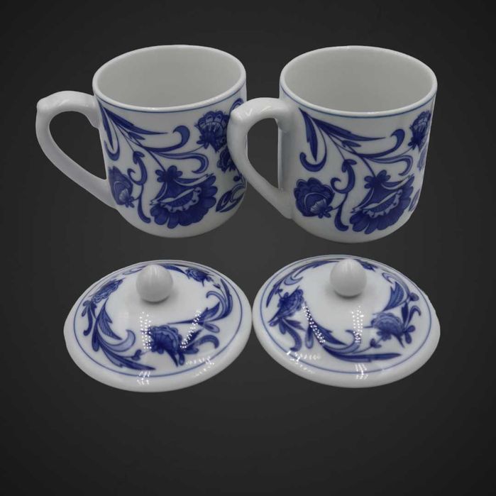 Kubki ceramiczne z pokrywką biel kobalt B4/080342