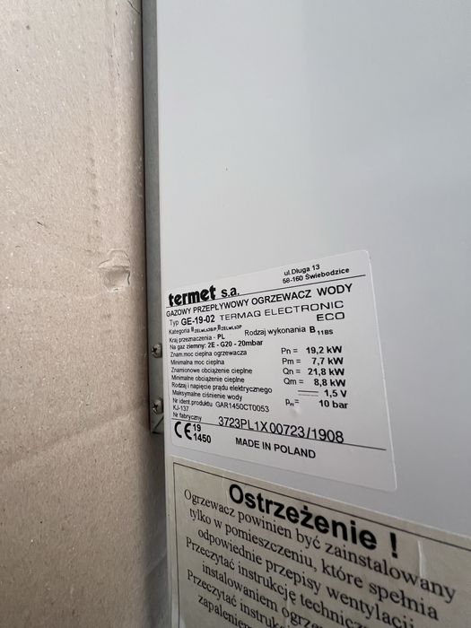 Piecyk gazowy Termet TermaQ Electronic ECO GE-19-02