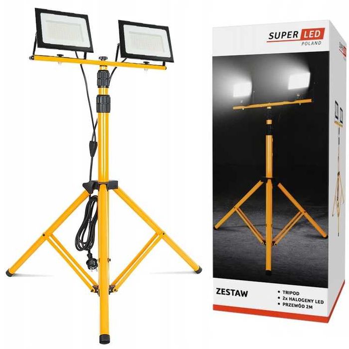 Zestaw Statyw+Naświetlacz Halogen Budowlany 2x 100w Led22000lm+Przewód