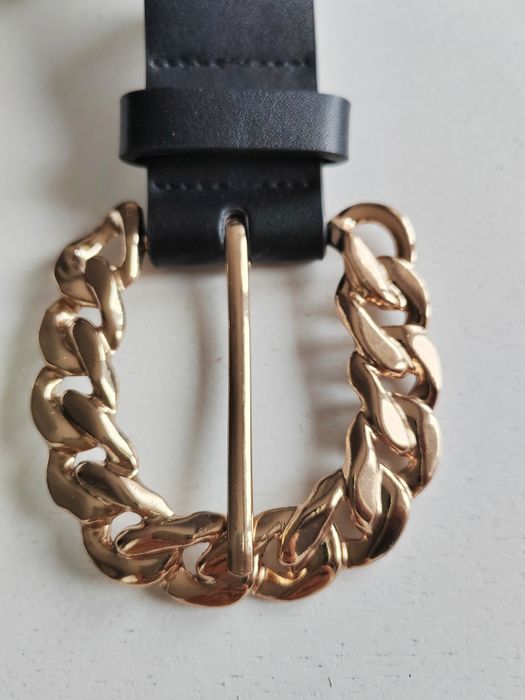 Czarny pasek złota klamra warkocz