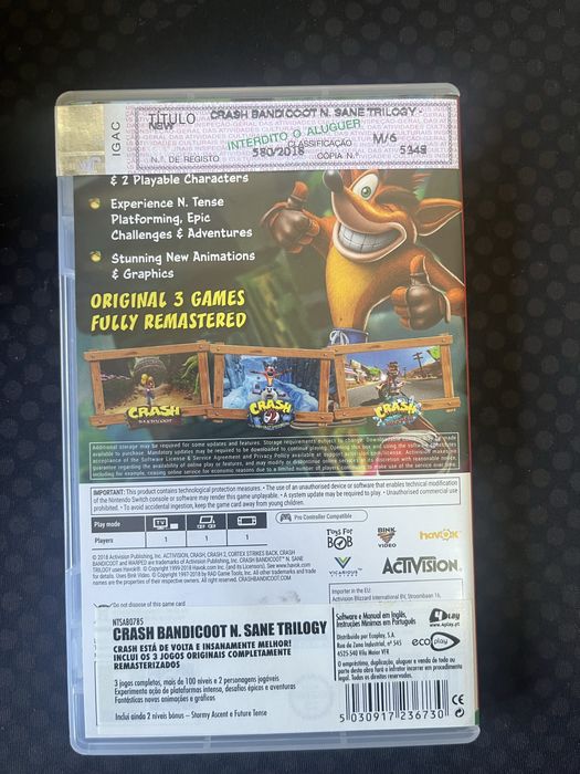 Crash Bandicoot N. Sane Trilogy - Nintendo Switch (3 jogos em 1)