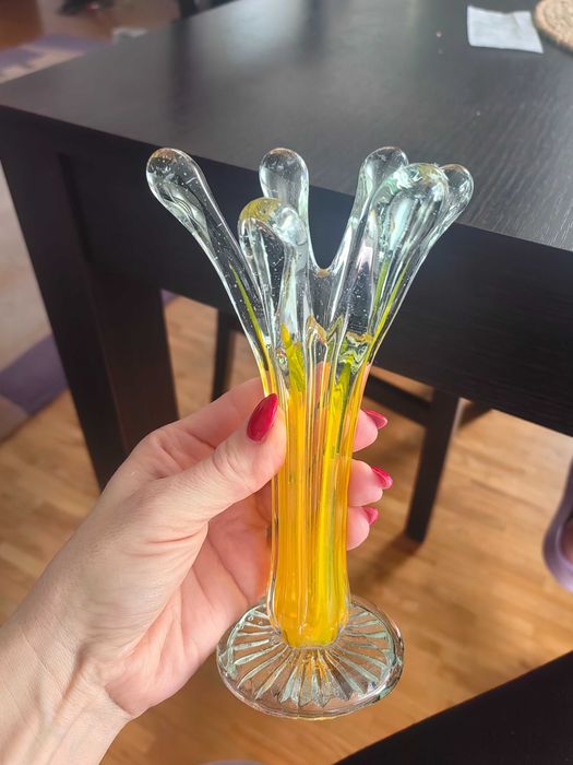 Wazon szklany vintage PRL – Ząbkowice, lata 70