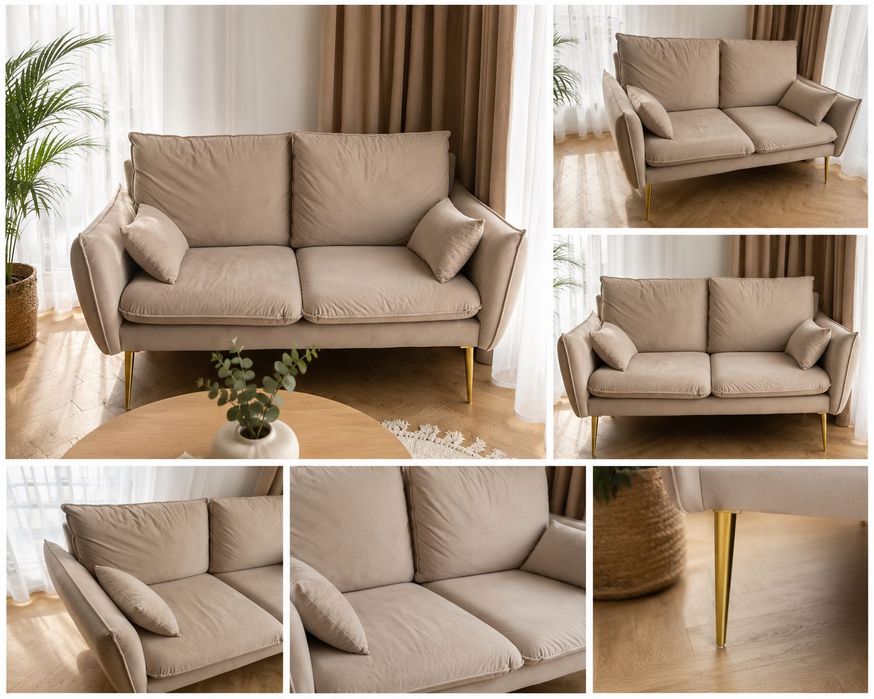 Sofa bezowy aksamit