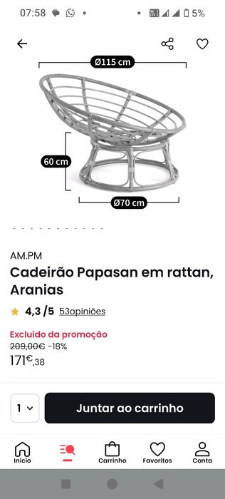Poltrona papasan em rattan com almofada azul