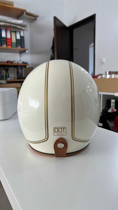 Capacete open-face, branco, tamanho L, viseira bolha transparente