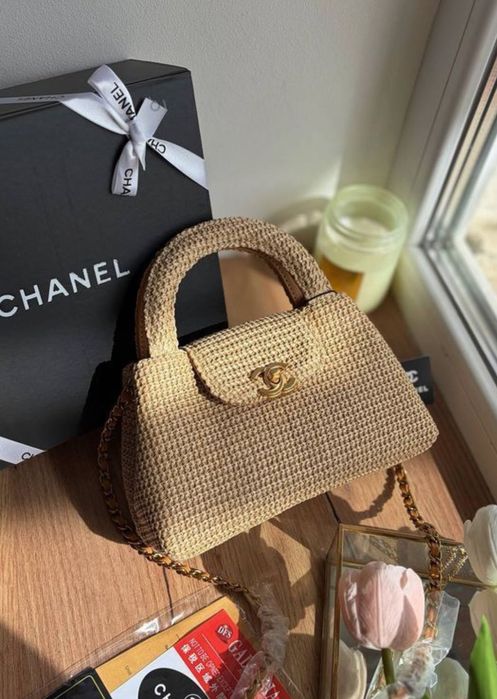 Жіноча сумка Chanel Kelly Bag Shiny Aged Rafia Premium
