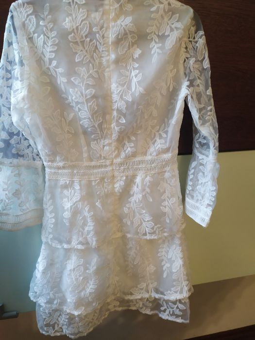 Sukienka boohoo biała ślub krótka nowa boho koronka