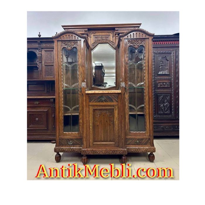 Антикварна вітрина дуб мармур витрина дерево мрамор 4024