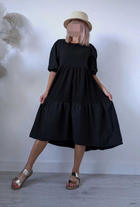 Zara czarna bawelniana asymetryczna sukienka popelina boho falbany S/M