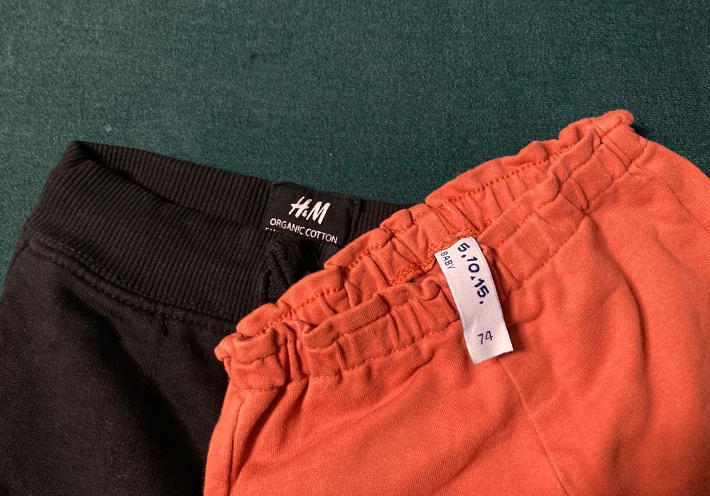Spodenki 74 80 dresy H&M i 5-10-15 2 szt. Ślimak 6-9 mies