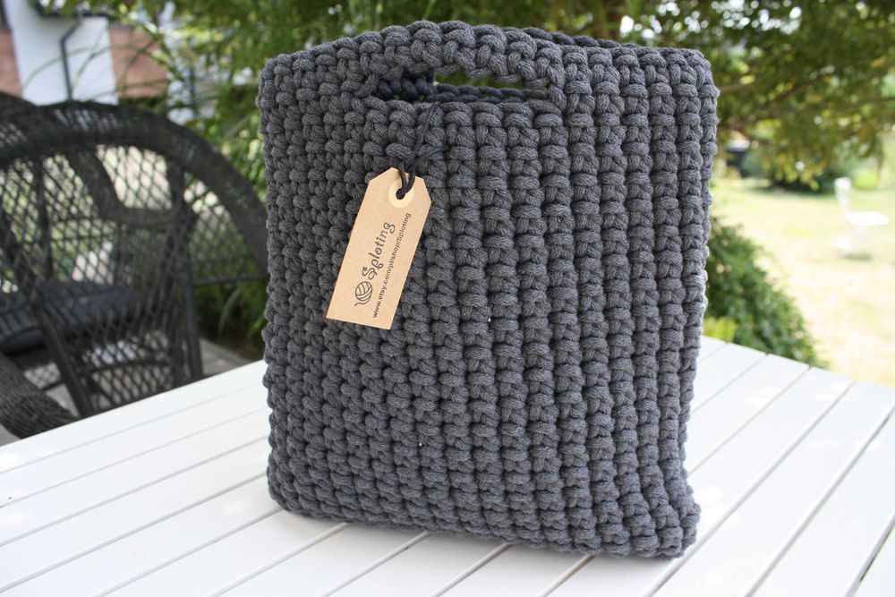 Sploting - torba szydełkowa A4, bawełna, kolor szary