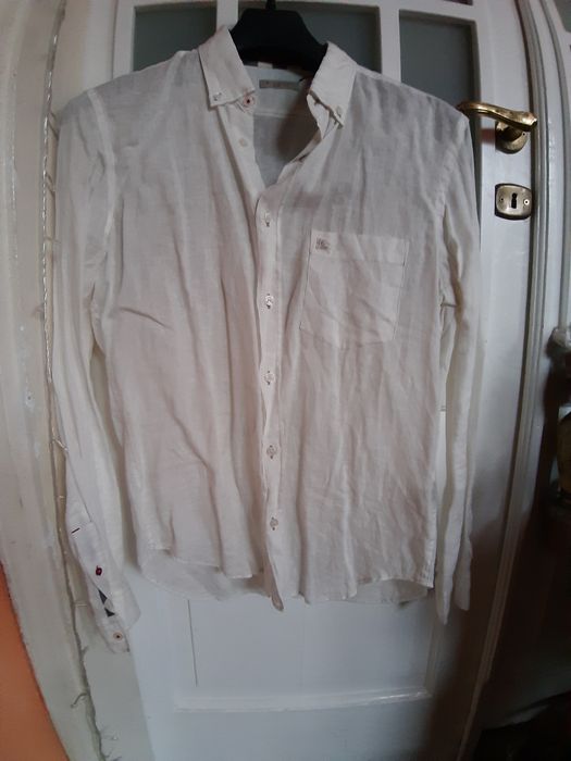 Burberry koszula L biała len 100% oryg nr seryjny piękna prezent unika