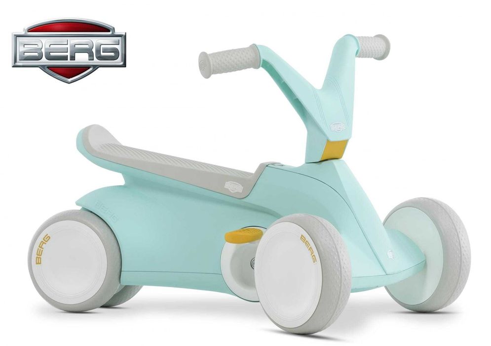 BERG GO błękitny rower biegowy z pedałami gokart, uchwyt + PAS GRATIS