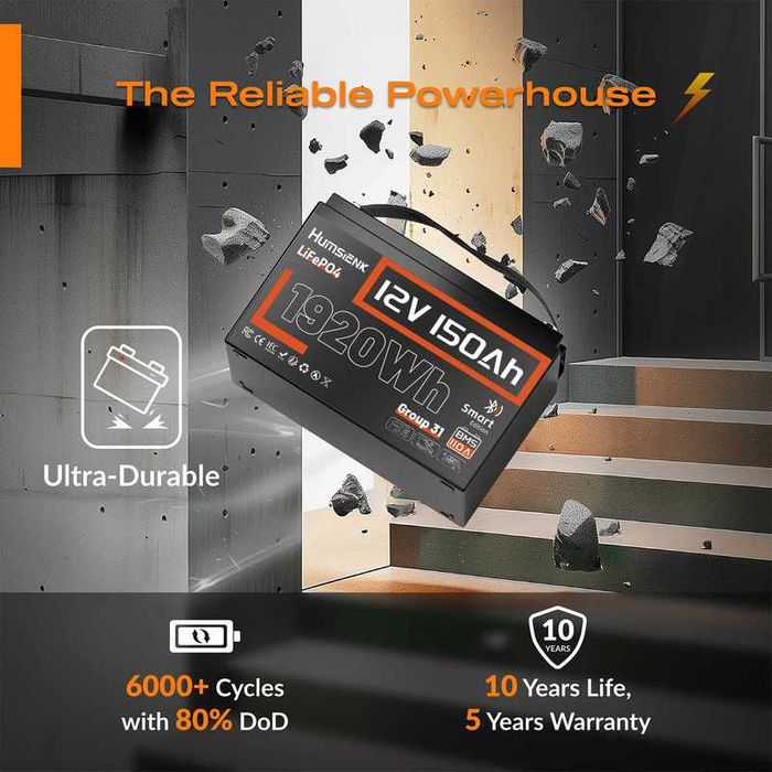 Акумулятор Humsienk LiFePO4 12V 150 Ah 110A BMS + Bluetooth