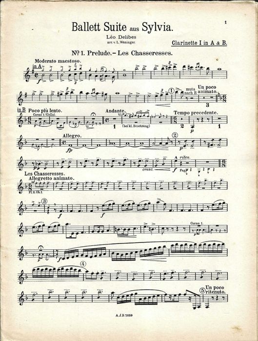 Sylvia - Leo Délibes - Partitura para Orquestra  do Prelúdio n.º 1 (Les Chassresses)