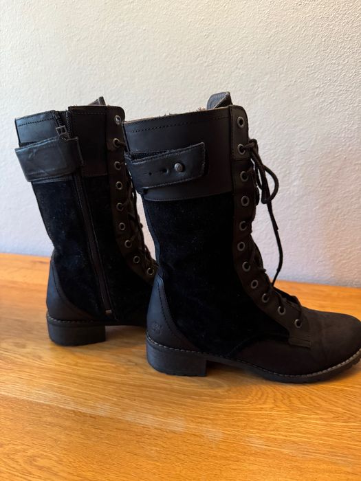 Timberland women's Wenham mid lace black long boots, leather.