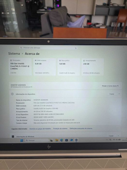 Portátil HP Elitebook 850 G8 - 14 Polegadas teclado retroiluminado
