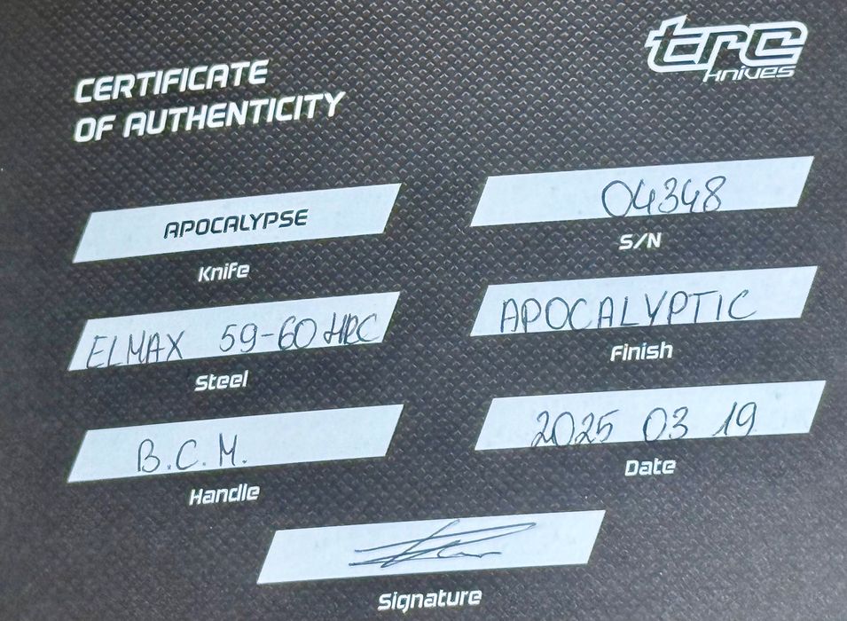Nowynóż TRC Knives Apocalypse Apocalyptic Black Canvas Micarta Limited