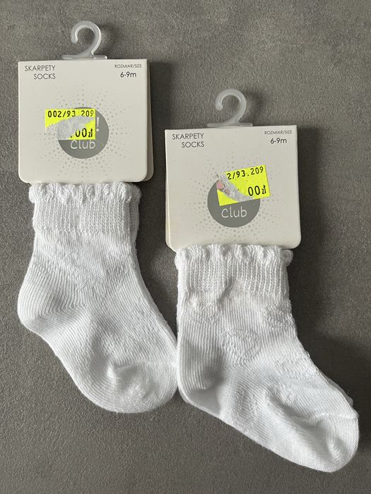 Cieńkie skarpetki niemowlęce białe eleganckie okazjonalne polska 6-9
