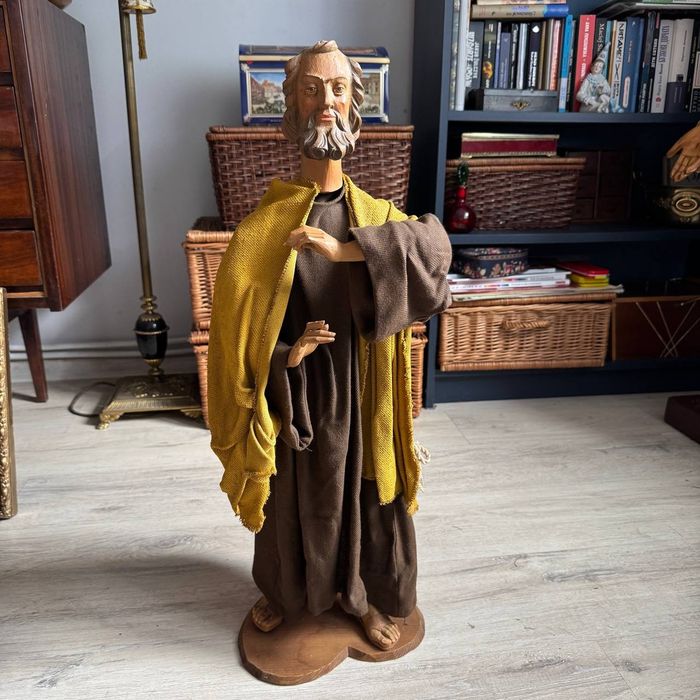 Duża Rzeźba Sakralna ŚW. JÓZEF 70 cm – XIX wiek, Drewno, Styl Tyrolski, Antyk