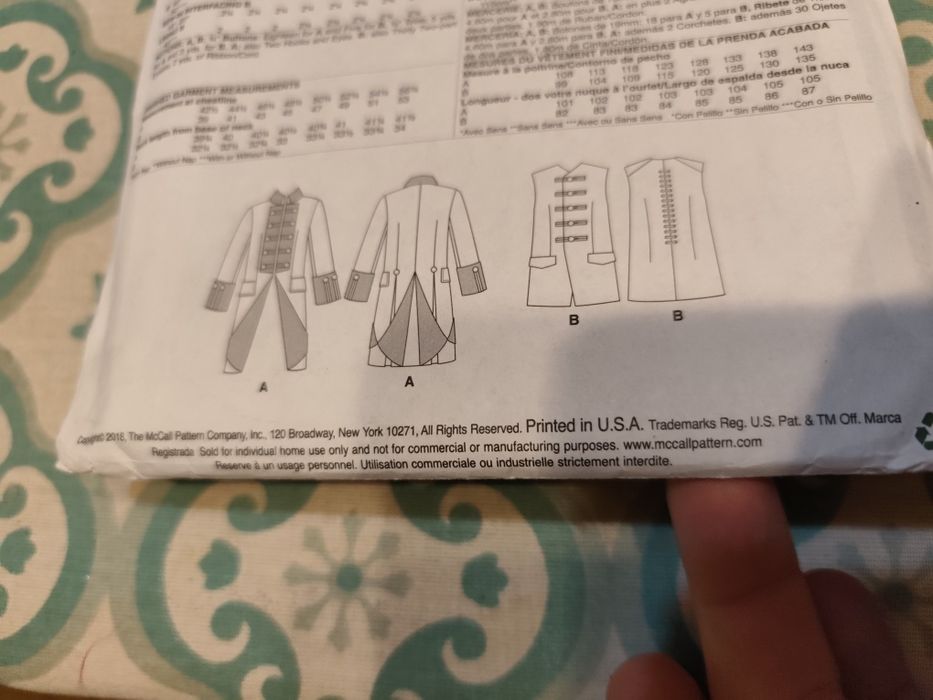 Mc calls szycie krawiectwo wykrój pattern szablon forma teatr cosplay