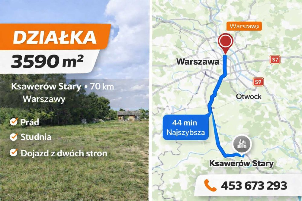 Działka 3590 m² POD BUDOWĘ | blisko Warszawy 45min | 2 dojazdy | DK48
