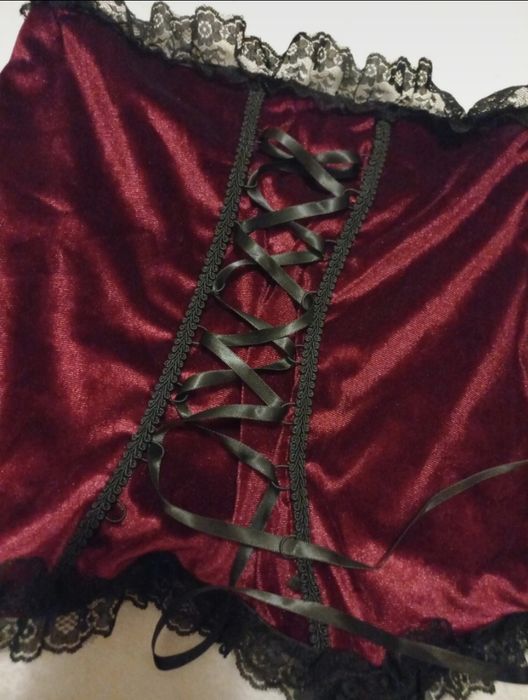 burgundowy top aksamitny koronkowy gorsetowy na ramiączkach