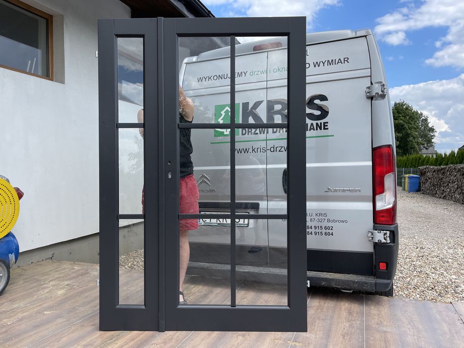Drzwi drewniane czarne dwuskrzydłowe NA WYMIAR Cała Polska