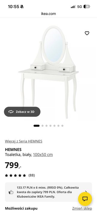 Toaletka z lustrem Ikea Hemnes w idealnym stanie