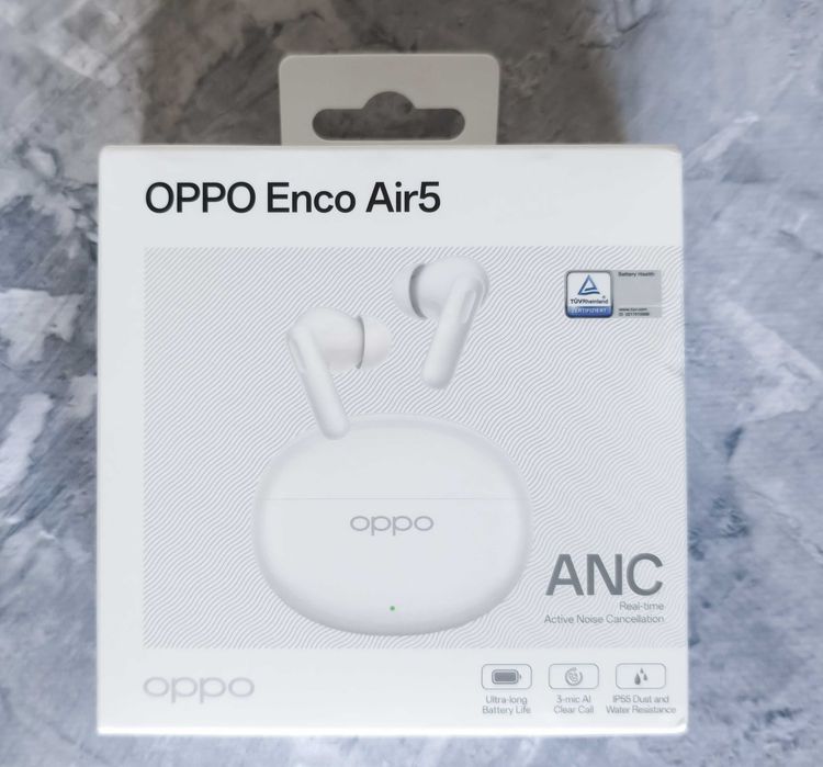 Бездротові навушники OPPO Enco Air5, AI Voice Enhancer, TWS з активним шумозаглушенням ANC 52 дБ, Bluetooth 6.1, 54 год роботи, НОВІ з пломбою