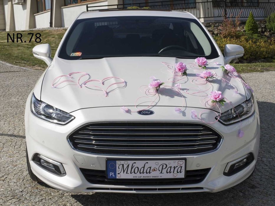 Jasno różowa ozdoba na auto WESELE bez niespodzianek 078