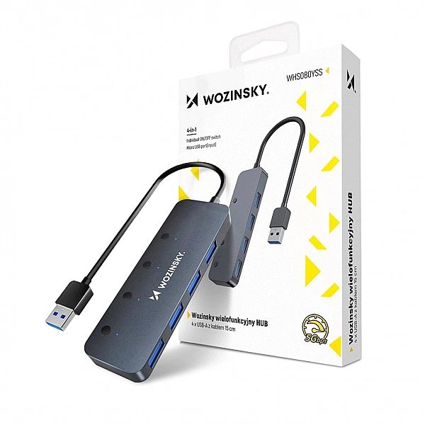 Hub USB-A Wozinsky WHS080YSS 4 x USB-A 3.0 z indywidualnymi włącznikam