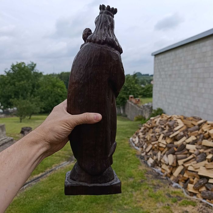 Drewniana figura Matka Boska z Dzieciątkiem | rzeźba 42 cm | vintage