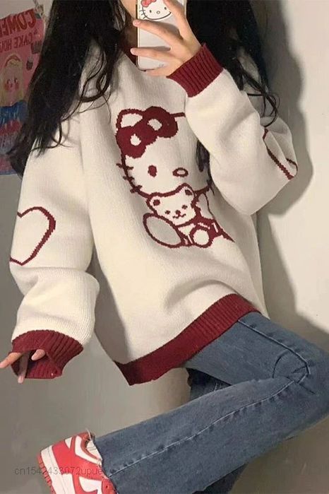 Damski Sweter ANIME Hello Kitty Harajuku Kawaii - XL
