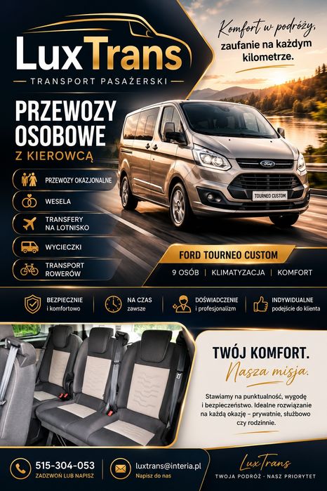 Transport osobowy, wesela, wycieczki, lotniska, transport rowerów itp