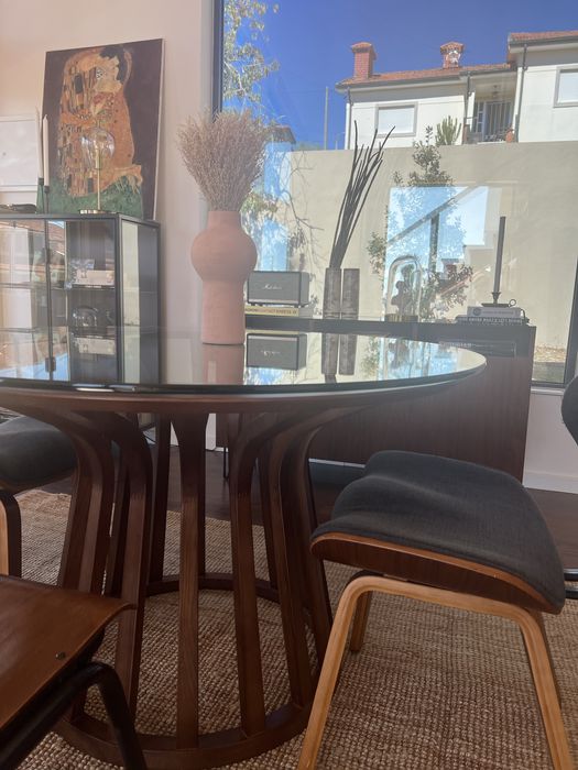 Mesa de jantar, nogueira, redonda, 120 cm diametro