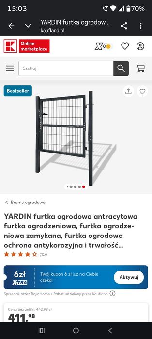 Furtka bramka 125cm x100cm