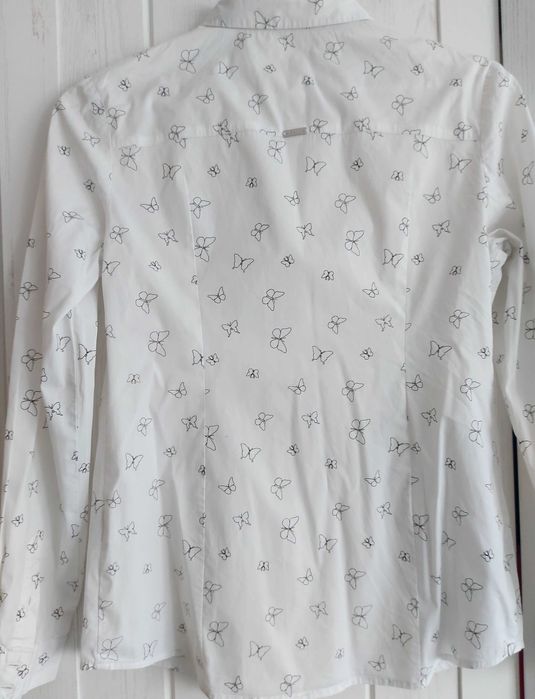 Koszula z długim rękawem, biała w motyle, MOHITO, rozm. 36