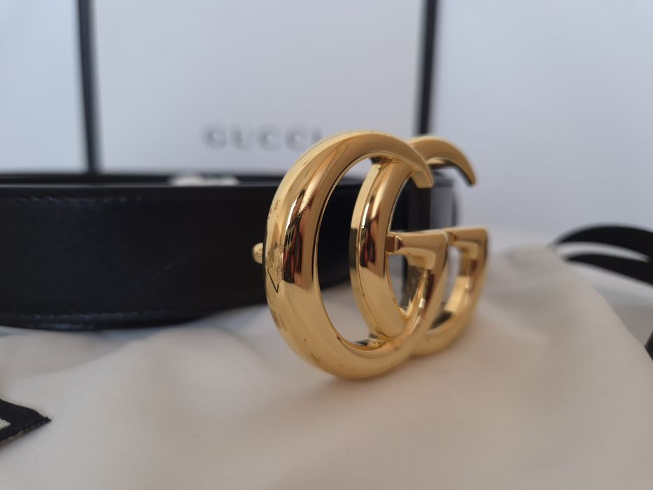 Czarny skórzany pasek Gucci