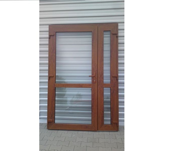 drzwi PCV zewnętrzne 125x210 dwuskrzydłowe złoty dąb nowe sklepowe pvc