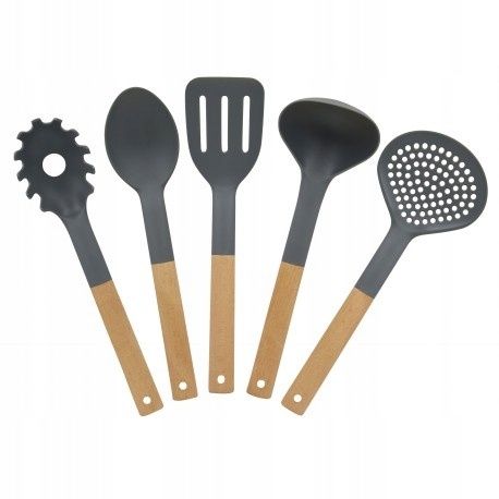 efektowne przybory kuchenne drewno nylon 5el.