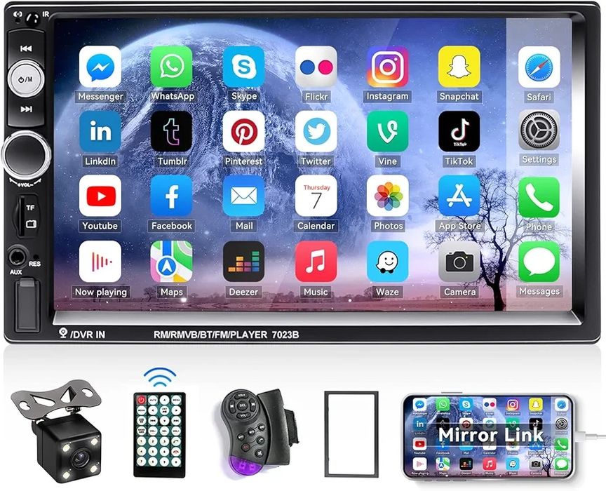 CAMECHO 7" Double Din Car Stereo Audio Bluetooth – Odtwarzacz MP5