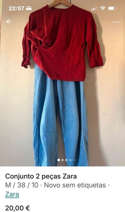 Conjunto Zara camisola vermelha M e calças ganga S