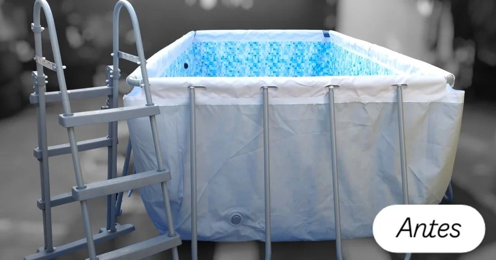 Montagem de estrutura em volta de piscina de lona