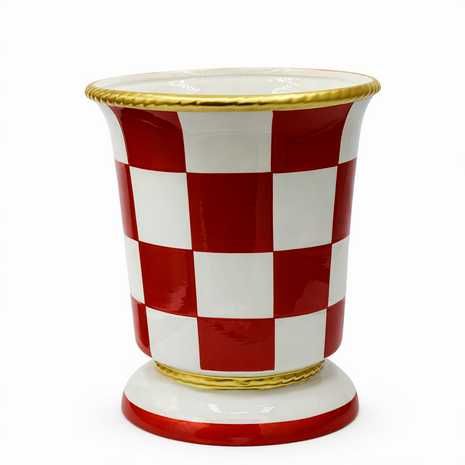 Doniczka ceramiczna w kratę: czerwona, czarna, zielona