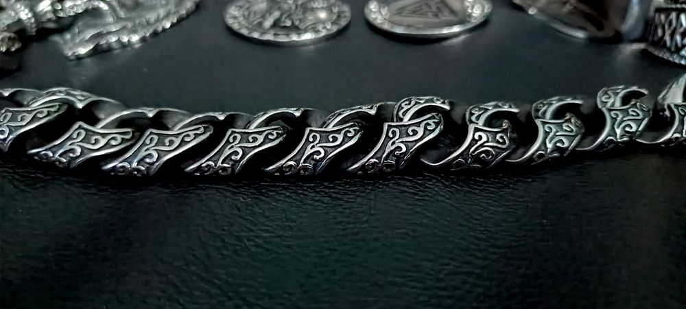 Masywna stalowa bransoletka nordycka wiking Stainless Steel 316L runy