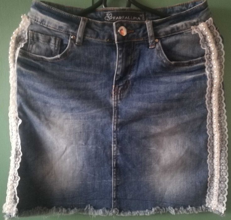 Spódnica jeans perełki koronka