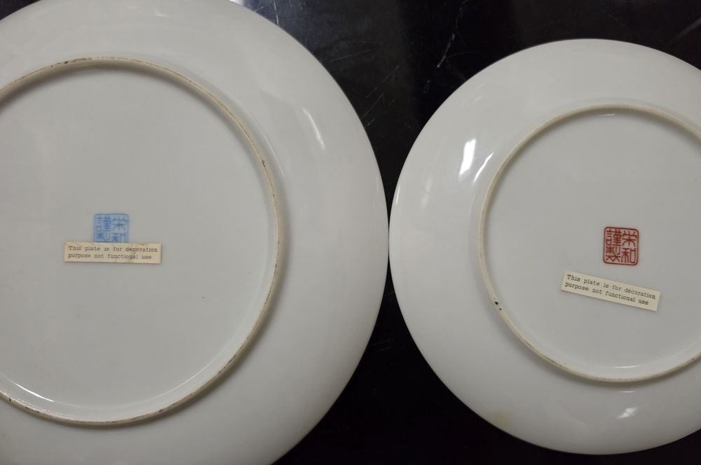 Par de Pratos Decorativos em Porcelana Oriental - Motivo Floral e Aves